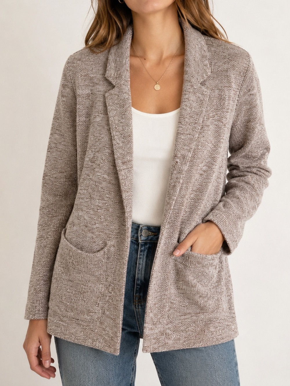 Topshop Mixed Knit Blazer Cardigan Sweater Open Front Jacket US 8